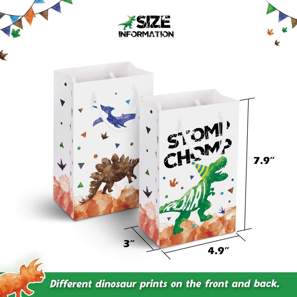Watercolor Dinosaur Party Bags - 16 Pack Dinosaur Party Favor Bags for Boys Kids Dino Theme Party Supplies Candy Treat Goodies Gift Bags with Handle