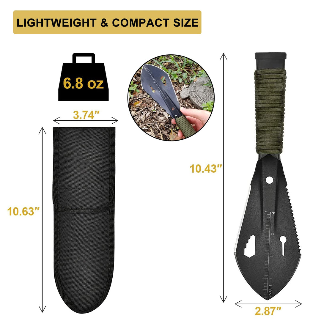Backpacking Shovel, Camping Hand Trowel, Lightweight Hiking Shovel, Small Potty Multitool with Carrying Pouch for Digging, Metal Detecting, Gardening, Survival and Outdoor