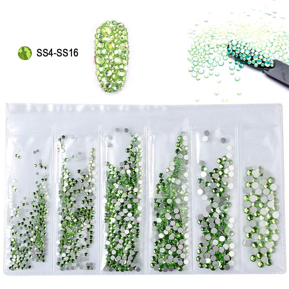 1440 Piece Light Green Mix-Size Nail Art Diamond Rhinestone Flat Back Nail Crystals And Gem Manicure Decoration With 1Pc Picker Pencil