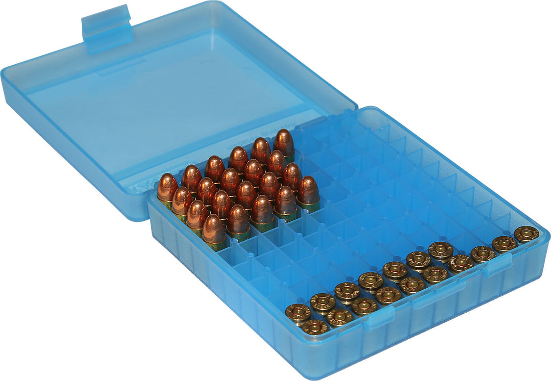 Case-Gard P-100 Series Small Handgun Ammo Box, 100 Round, Clear Blue-5 x 5 x 5 inches