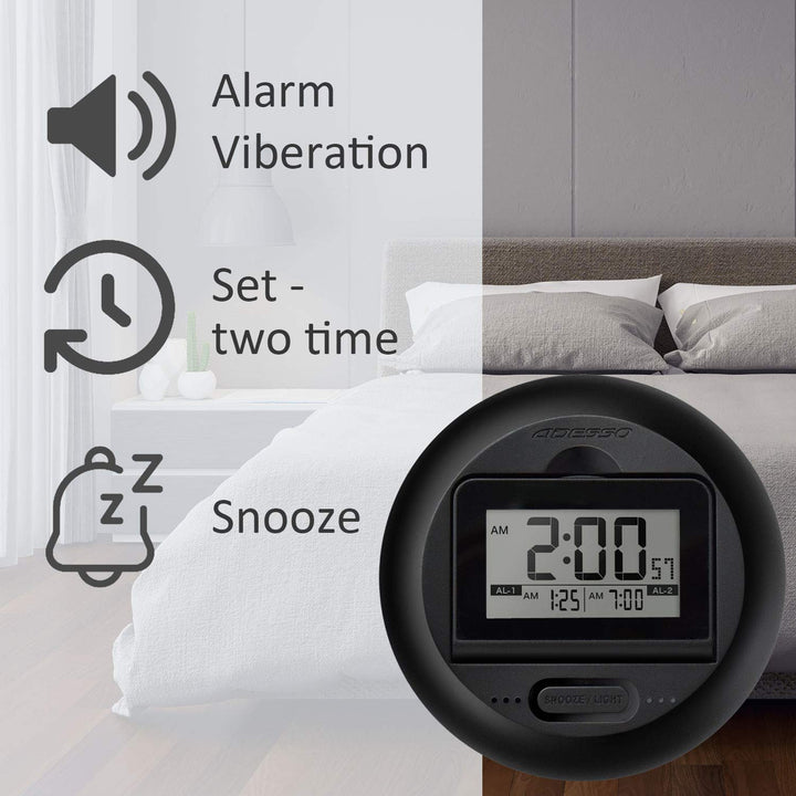 Vibrating Alarm Clock LED Display Super Strong Vibration for Heavy Sleepers Deaf Hearing Impaired, 1.3 Height Works Under Pillow, 2 Individual Alarm Settings