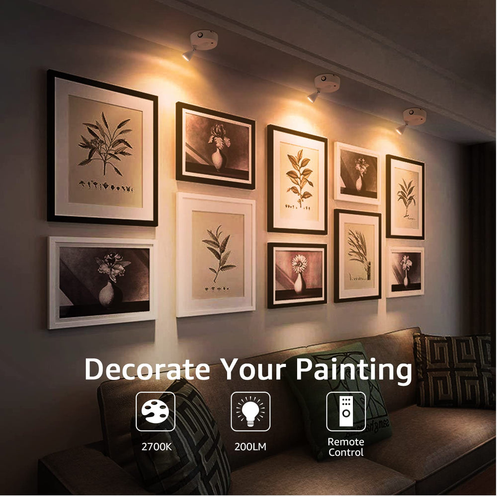 Spot Lights Indoor 4 Pack, Wireless Spotlight Battery Operated, Dimmable LED Accent Light Remote Control, 2700K Warm White Small Uplight Focus Light for Display Painting Picture Artwork Closet