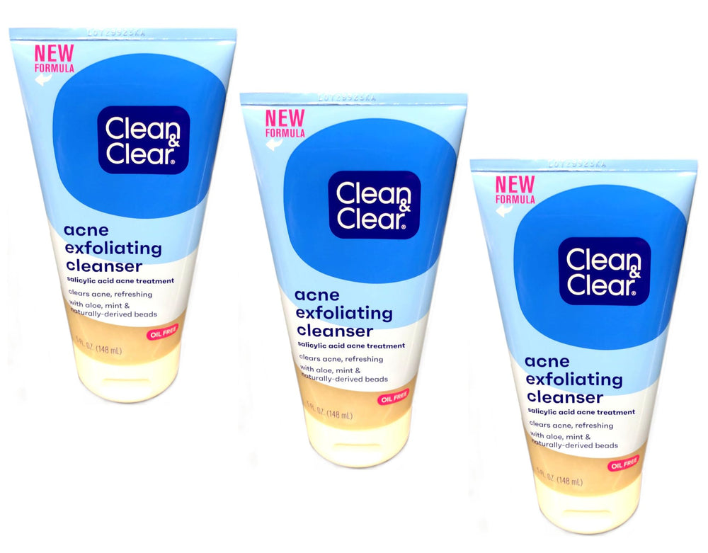 Acne Triple Clear Exfoliating Facial Scrub with 2% Salicylic Acid Acne Medicine, Aloe & Mint for Acne-Prone Skin, Soothing Oil-Free & Non-Comedogenic Acne Face Scrub, 5 oz (Pack of 3)