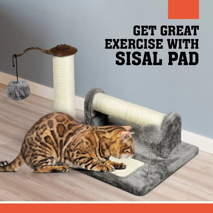 Petellow Cat Scratching Post and Pad, Cat Scratching Posts for Indoor Cats, Natural Sisal-Covered Cat Scratch Post and Pads with Cat Play Ball, Cat Scratcher for Kittens and Cats-Grey
