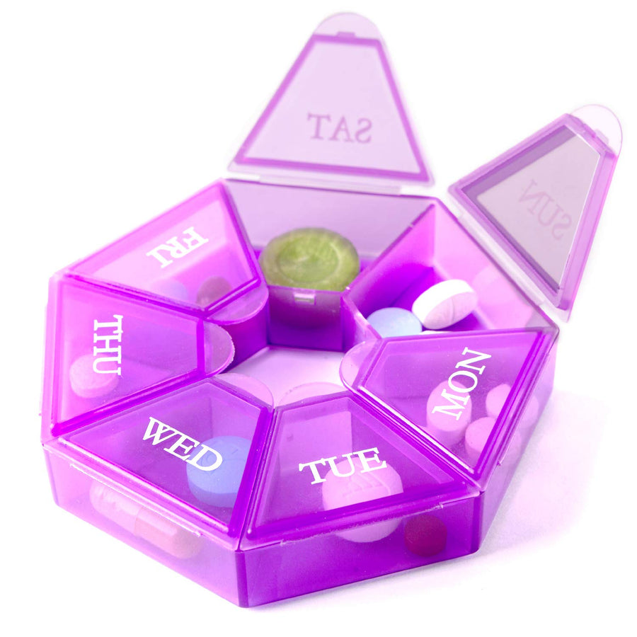 2-Pack 7-Sided Portable Pill Box Medicine Planner Small case (Seven Day Weekly Travel Container) Medication, Vitamin Holder Boxes Organizer Pillbox Dispenser Organizer, sorter and Reminder containers