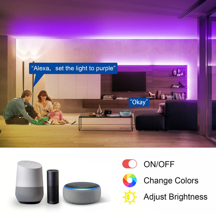65.6 FT WiFi LED Strip Lights,LED Light Strip Compatible with Alexa and Google Home,App&Remote&Voice Controlled Music Sync Color Changing LED Lights for Bedroom Kitchen,Party,TV