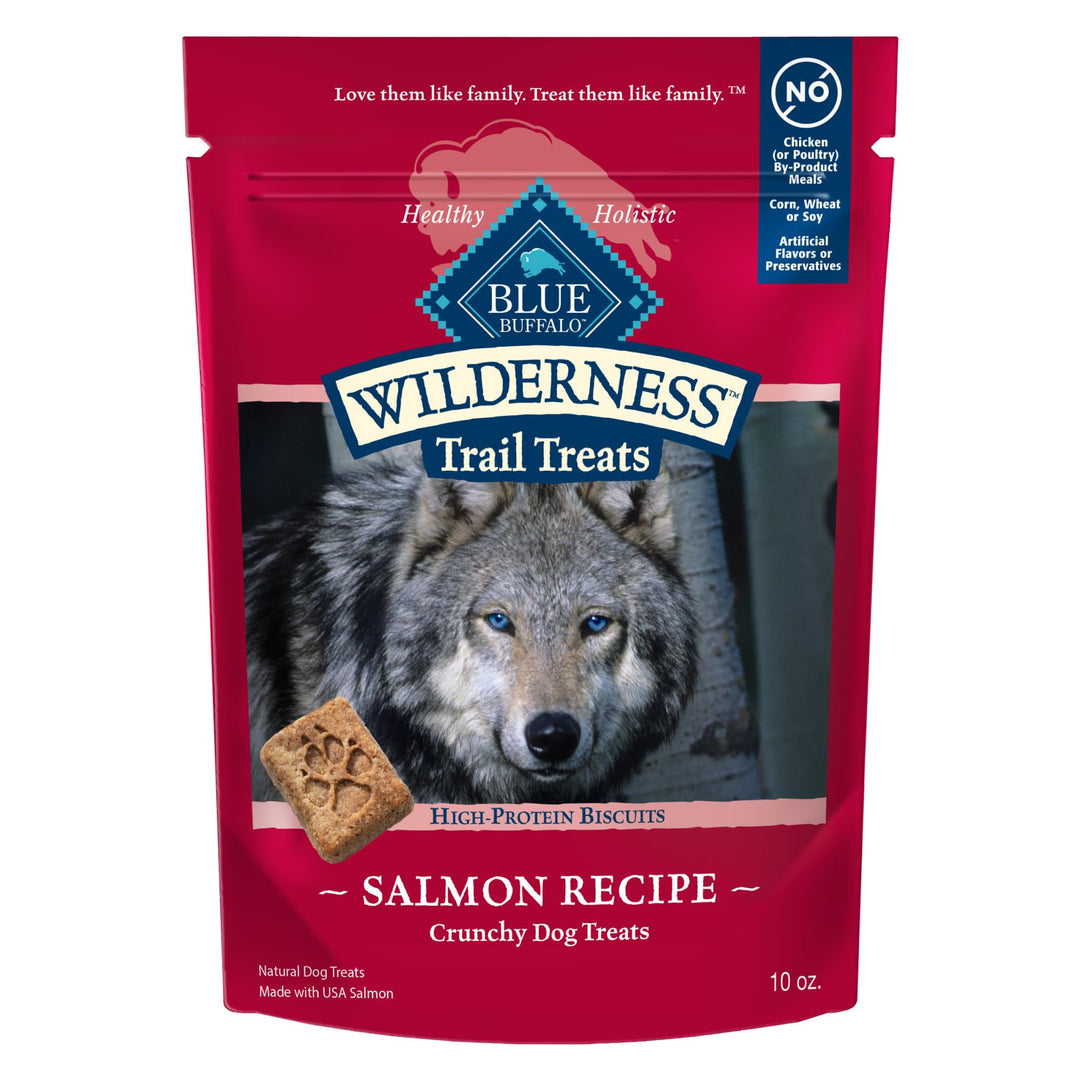 Wilderness Trail Treats High Protein Grain Free Dog Biscuits Crunchy Dog Treats, Salmon Recipe, 10-oz Bag