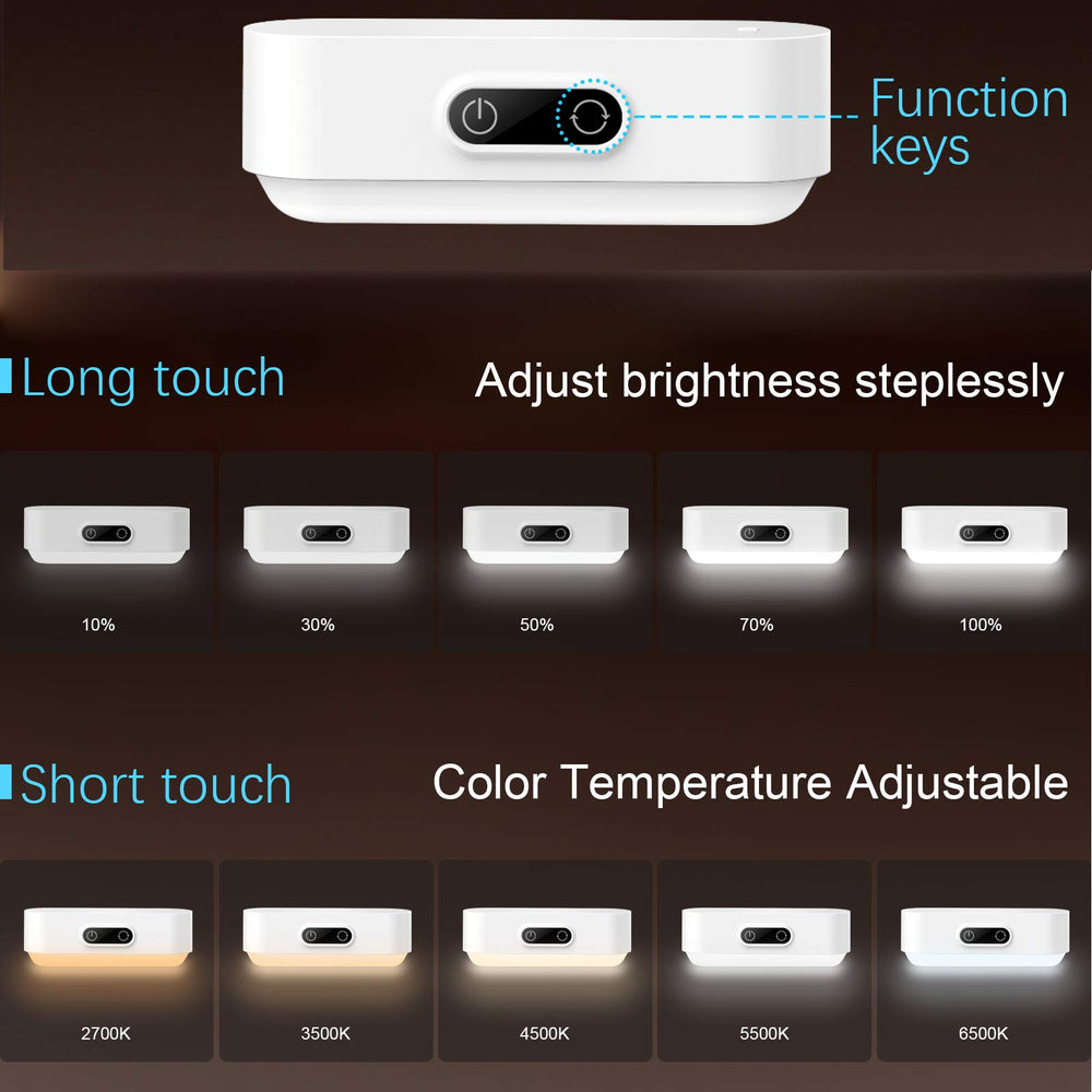 Upgraded 3W Touch Lights, 5 Colors Adjustable, Dimmable Tap Lights, 2000mAh Rechargeable Battery, Magnet Stick on Lights for Closet, Cabinet, Bedroom, Wall, Reading, 2700K-6500K, 2 Pack