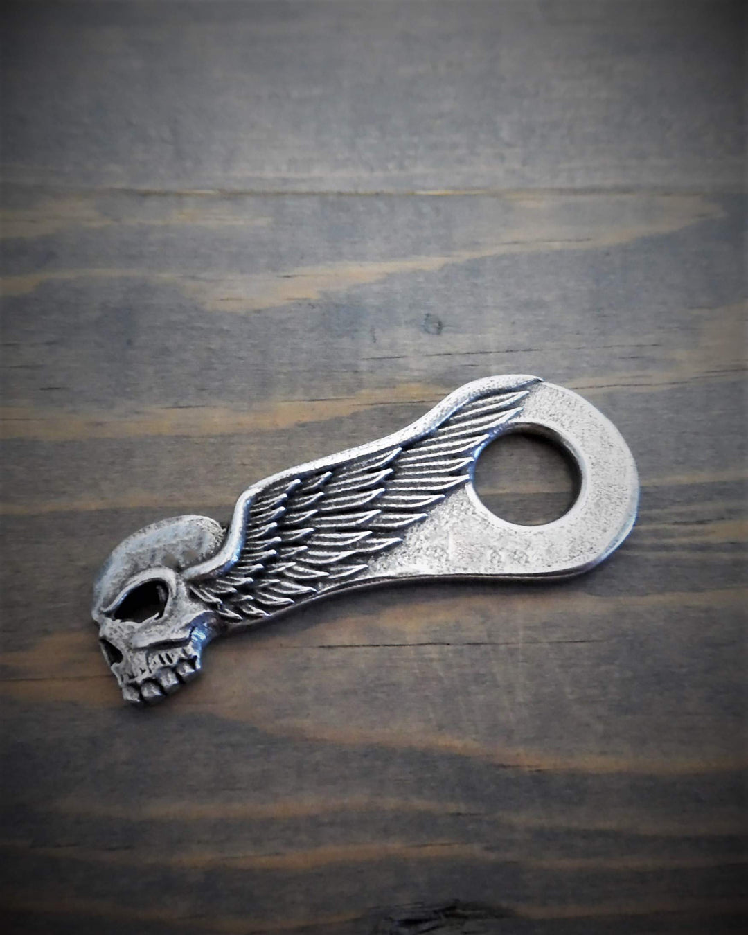 - Old School Biker Skull Bell with Skull Wing Bell Hanger - Motorcycle Biker Bell Accessory or Key Chain for Luck - Made in The USA