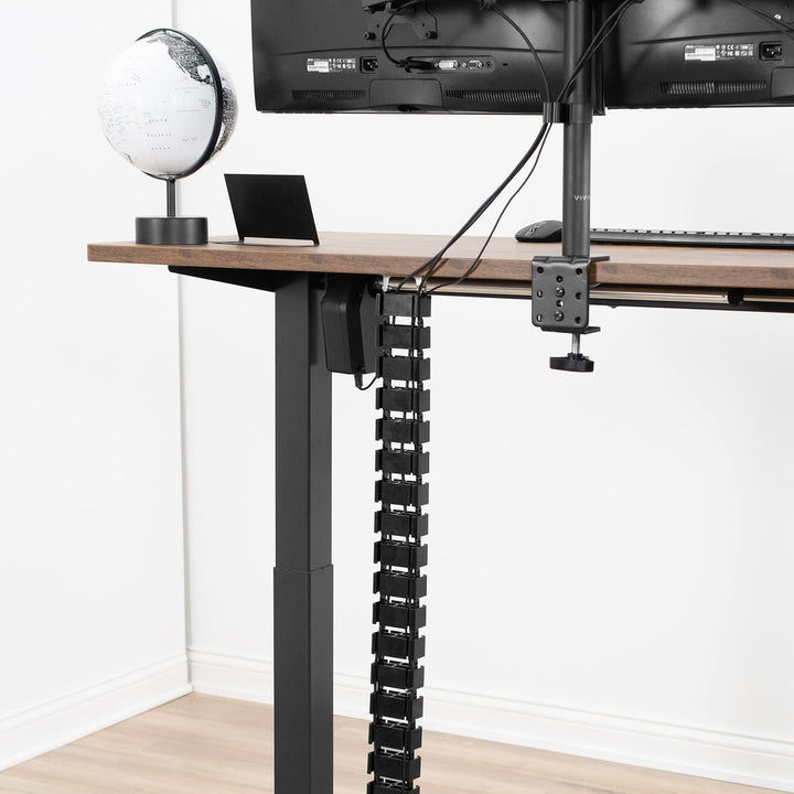 Vertebrae Cable Management Kit for Desk, Adjustable Quad Entry Wire Organizer, Cord Protection Cover, Flexible Spine Cable Raceway for Home Office Sit Stand Workstation, Black, DESK-AC01C