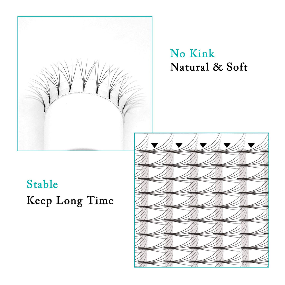 Volume Eyelash Extensions 5D C Curl Premade Lash Fans Long Stem Thickness 0.05 Length 8mm to 15mm Russian Eyelash Extension Supplies 5D 0.05 C 8mm