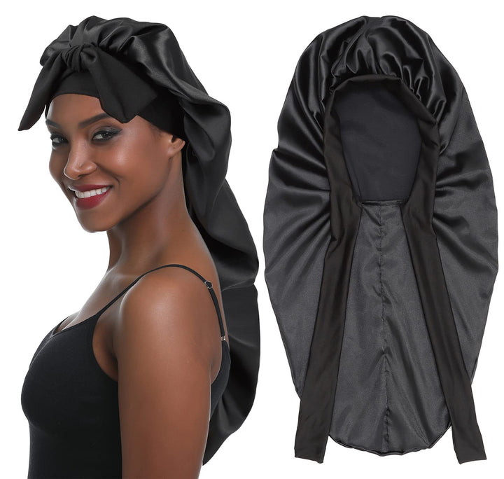 Silk Braid Bonnet Long Satin Bonnet Sleep Cap with tie Band Adjustable Bonnet for Women Curly Dreadlocks Frizzy Hair