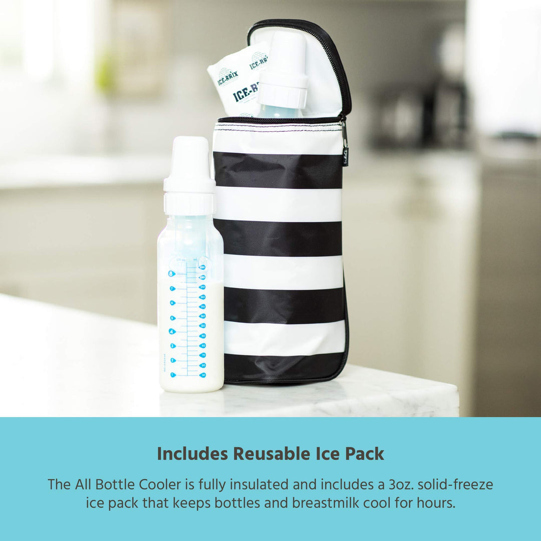 Breastmilk Cooler Bag - Ice Pack Included - Insulated & Leak Proof Newborn Bottle Bag - Fits 1-2 Bottles - Bottle Bag for Daycare - Breastmilk Cooler Bag for Travel - Black Stripe
