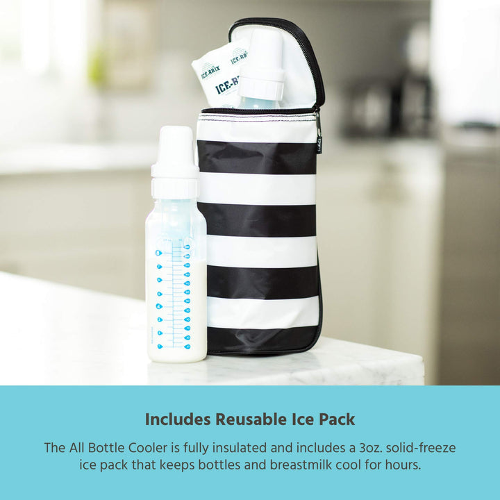 Breastmilk Cooler Bag - Ice Pack Included - Insulated & Leak Proof Newborn Bottle Bag - Fits 1-2 Bottles - Bottle Bag for Daycare - Breastmilk Cooler Bag for Travel - Black Stripe
