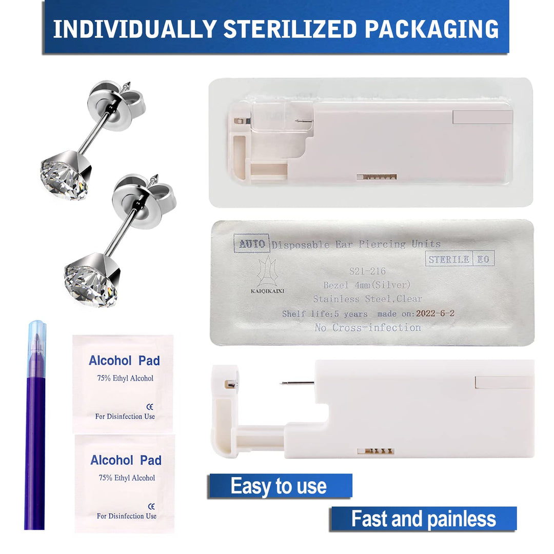 2PCS Ear Nail Gun Disposable Aseptic Household Ear Piercing Gun Portable Ear Piercing Gun Group Ear Piercing Tools (New Generation) (5mm, Silver)