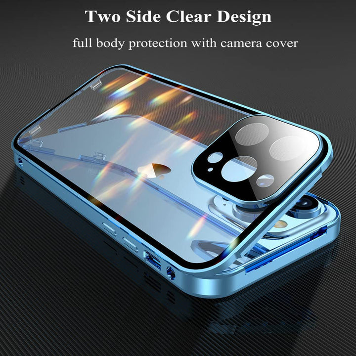 iPhone 13 Pro Max Privacy Case, Double Sided Buckle Phone Case with Camera Cover,Anti Peeping Two Side Tempered Glass Full Body Protection Metal Bumper Case (iPhone 13 pro max, Sierra Blue)