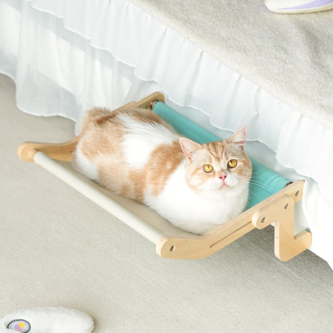Cat Window Perch Lounge Mount Hammock Window Seat Bed Shelves for Indoor Cats No Drilling No Suction Cup (Blue/Grey)