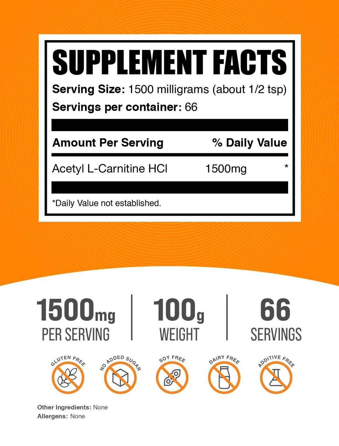 .com Acetyl L-Carnitine Powder - as ALCAR HCl, Carnitine Supplement - Gluten Free, 1.5g per Serving, 100g (3.5 oz) (Pack of 1)