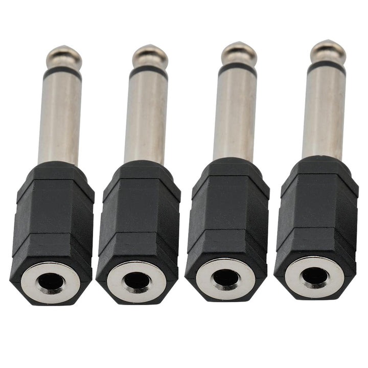 6.35mm 1/4 Inch Male Mono Plug to 3.5mm 1/8 Inch Female Audio Mic Professional Headphone Jack Converter Adapter Microphone Accessory, Black(Pack of 4)