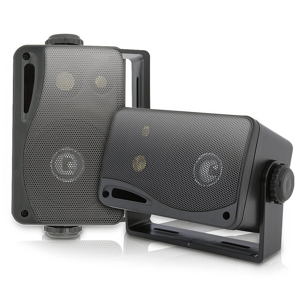 3-way Mini Box Speaker System - 3.5 Inch 200 Watt Waterproof Marine Grade Mount Speakers - in a Heavy Duty ABS Enclosure Grill - Home, Boat, Poolside, Patio Indoor Outdoor Use (Black)