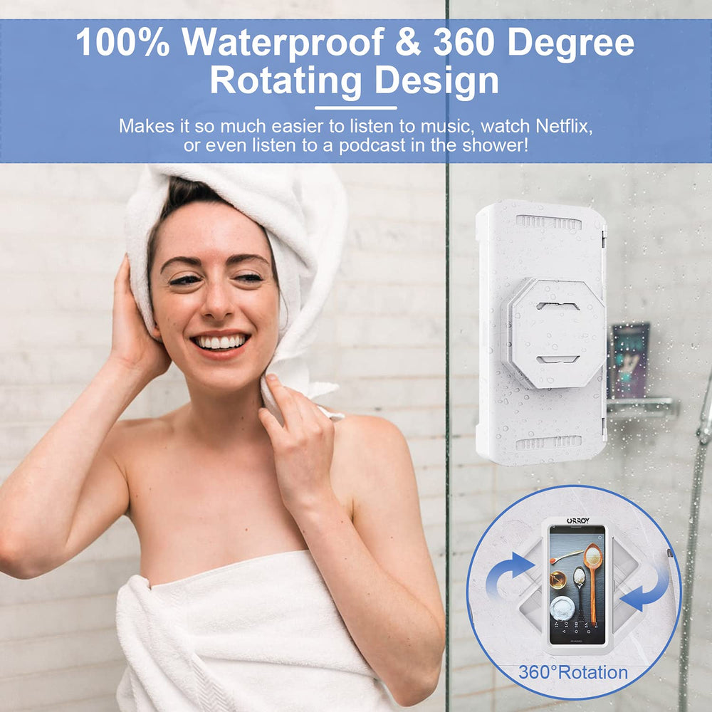 Shower Phone Holder Waterproof, 360° Rotation Shower Phone Case, Anti-Fog High Sensitivity Universal Cover Mount Stand for Bathroom Wall Mirror Bathtub Kitchen, Gift for Men Women