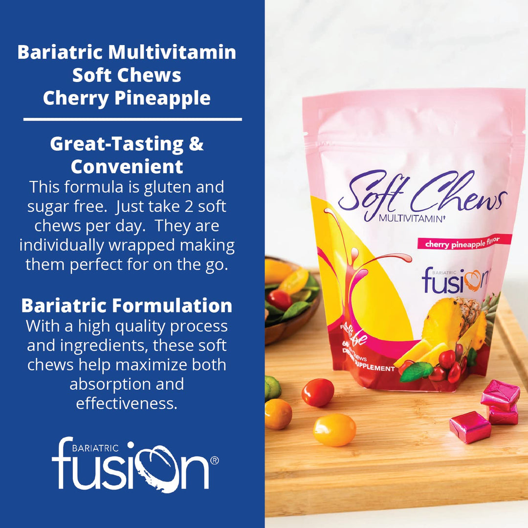 Bariatric Multivitamin Chewable Soft Chew | Cherry Pineapple Flavor | Chewy Bariatric Vitamins for Post Bariatric Surgery Patients | 60 Count | 1 Month Supply
