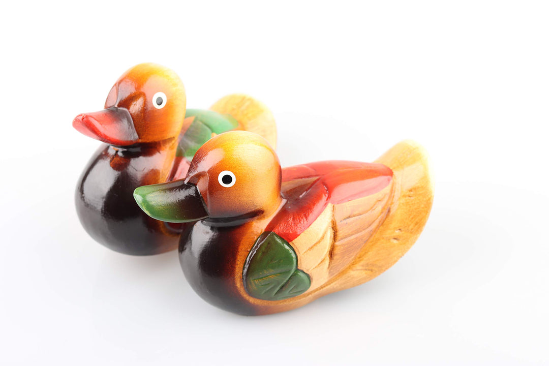 Wooden Mandarin Duck Ornament Craft Home Décor Accents Duck Figurine, 2 Pcs