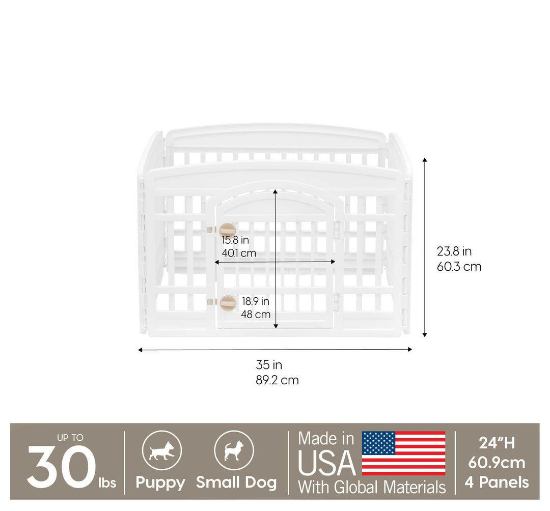 USA 24 Exercise 4-Panel Pet Playpen with Door, Dog Playpen, Puppy Playpen, for Puppies and Small Dogs, Keep Pets Secure, Easy Assemble, Fold It Down, Easy Storing, Customizable, White