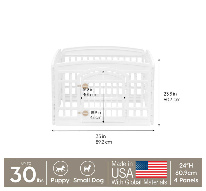 USA 24 Exercise 4-Panel Pet Playpen with Door, Dog Playpen, Puppy Playpen, for Puppies and Small Dogs, Keep Pets Secure, Easy Assemble, Fold It Down, Easy Storing, Customizable, White