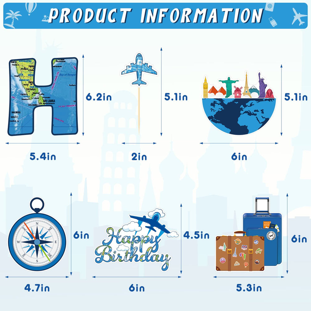 38 Pieces Travel Theme Birthday Party Decorations The Place You'll Go Birthday Banner Let The Adventure Begin Hanging Swirls Bon Voyage Cake Toppers for Birthday Baby Shower Party Supplies