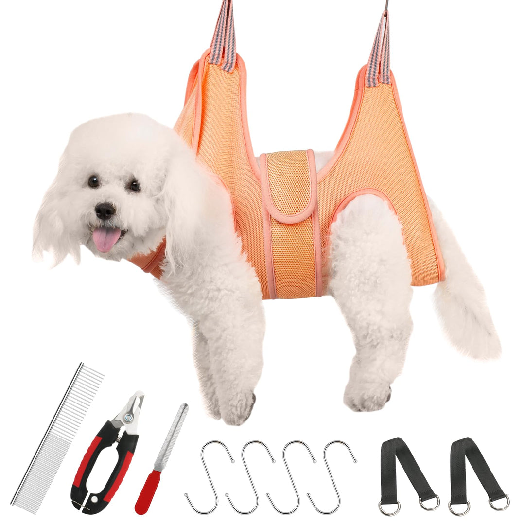 Pet Dog Grooming Hammock Harness for Cats & Dogs, Dog Sling for Grooming, Dog Hammock Restraint Bag with Nail Clippers/Trimmer, Nail File, Pet Comb,Ear/Eye Care