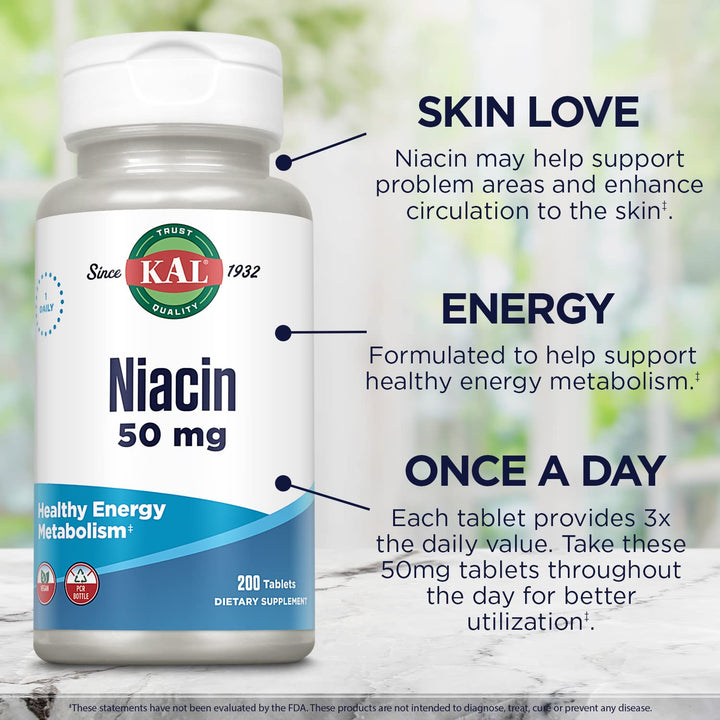 Kal 50 Mg Niacin Tablets, 200 Count