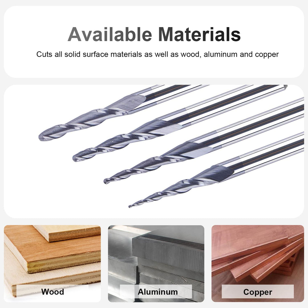 4Pcs/Pack Assorted R0.25~1.0 Tip 1/8 Tapered End Mill Cone Ball Nose Carbide Bit CNC Cutter for Carving Engraving
