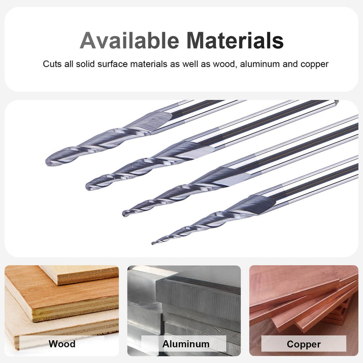 4Pcs/Pack Assorted R0.25~1.0 Tip 1/8 Tapered End Mill Cone Ball Nose Carbide Bit CNC Cutter for Carving Engraving