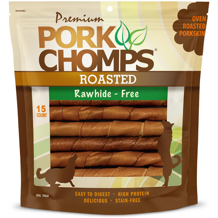 Roasted Pork Skin Dog Chews, 6-inch Twists, 15 Count