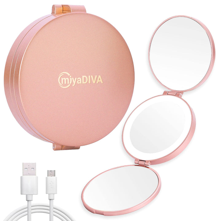Led Compact Mirror with Lights and Magnification, Small 1X 5X 20X Travel Magnifying Mirror, 4 Pocket Mirror for Women, Portable, Dimmable, Beauty Gift
