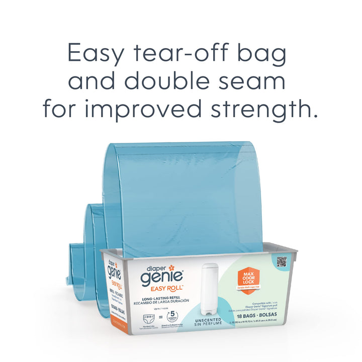 Easy Roll Refill with 18 Bags | Lasts Up to 5 Months or Holds Up to 846 Newborn Diapers Per Refill
