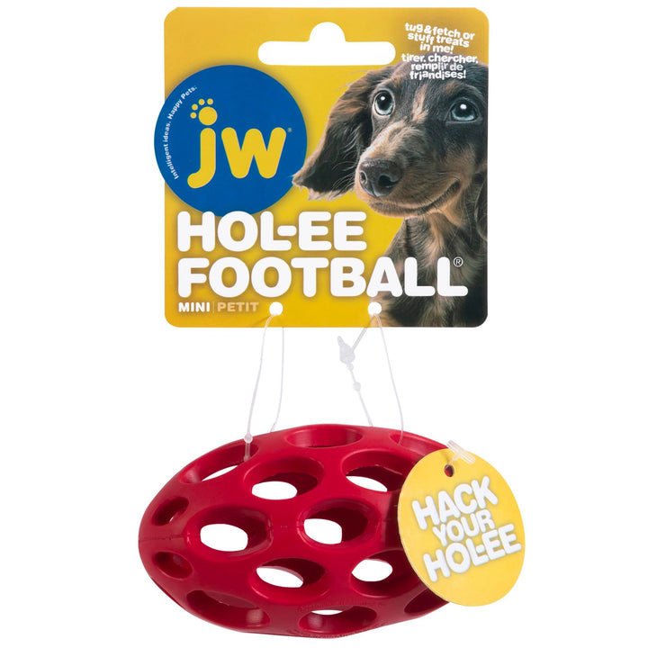 Pet Hol-ee Football Dog Toy Puzzle Ball, Natural Rubber, Mini (5.25 Inch Length), Colors May Vary
