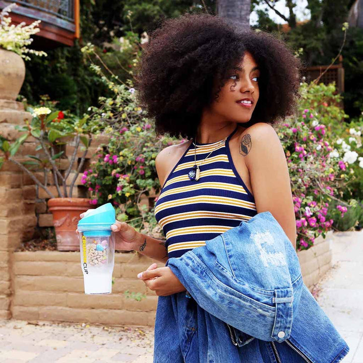 XL Blue - Portable Plastic Cereal Cup for Breakfast On the Go, To Go Cereal and Milk Container, No Spoon or Bowl Required