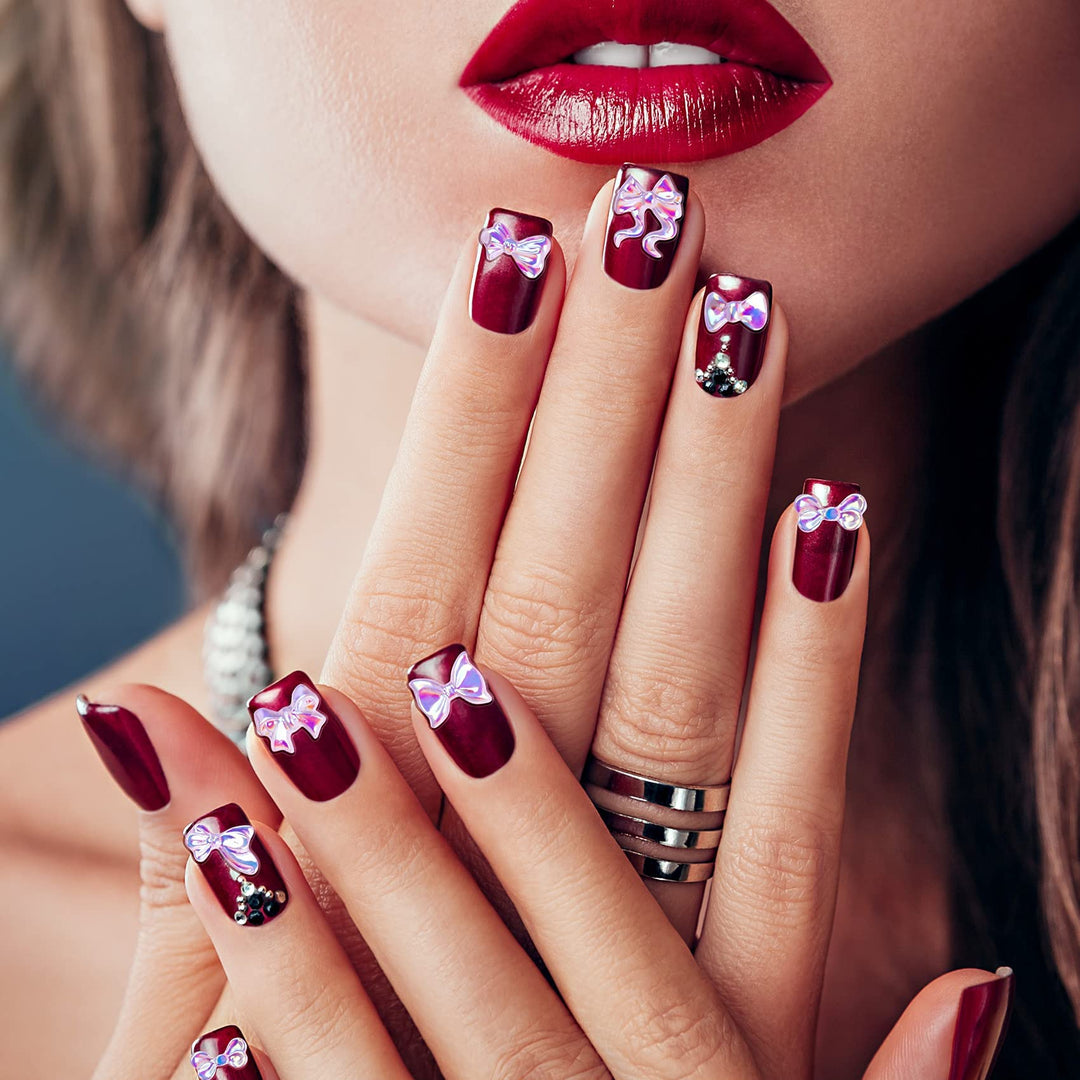210pcs Bow Nail Decoration, 3D Nail Charm Decals Resin Crystal Stickers Accessories for Nail Art Design, DIY Jewels Supplies, Scrapbooking Craft (14 Styles, 15pcs/Design)