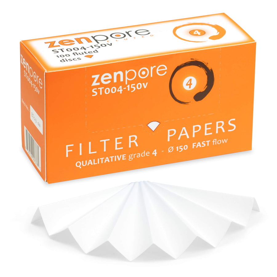 15 cm Fluted Filter Paper, Pre-Pleated (Folded), Qualitative Grade 4 - ZENPORE Fast Flow 150 mm (100 Discs)