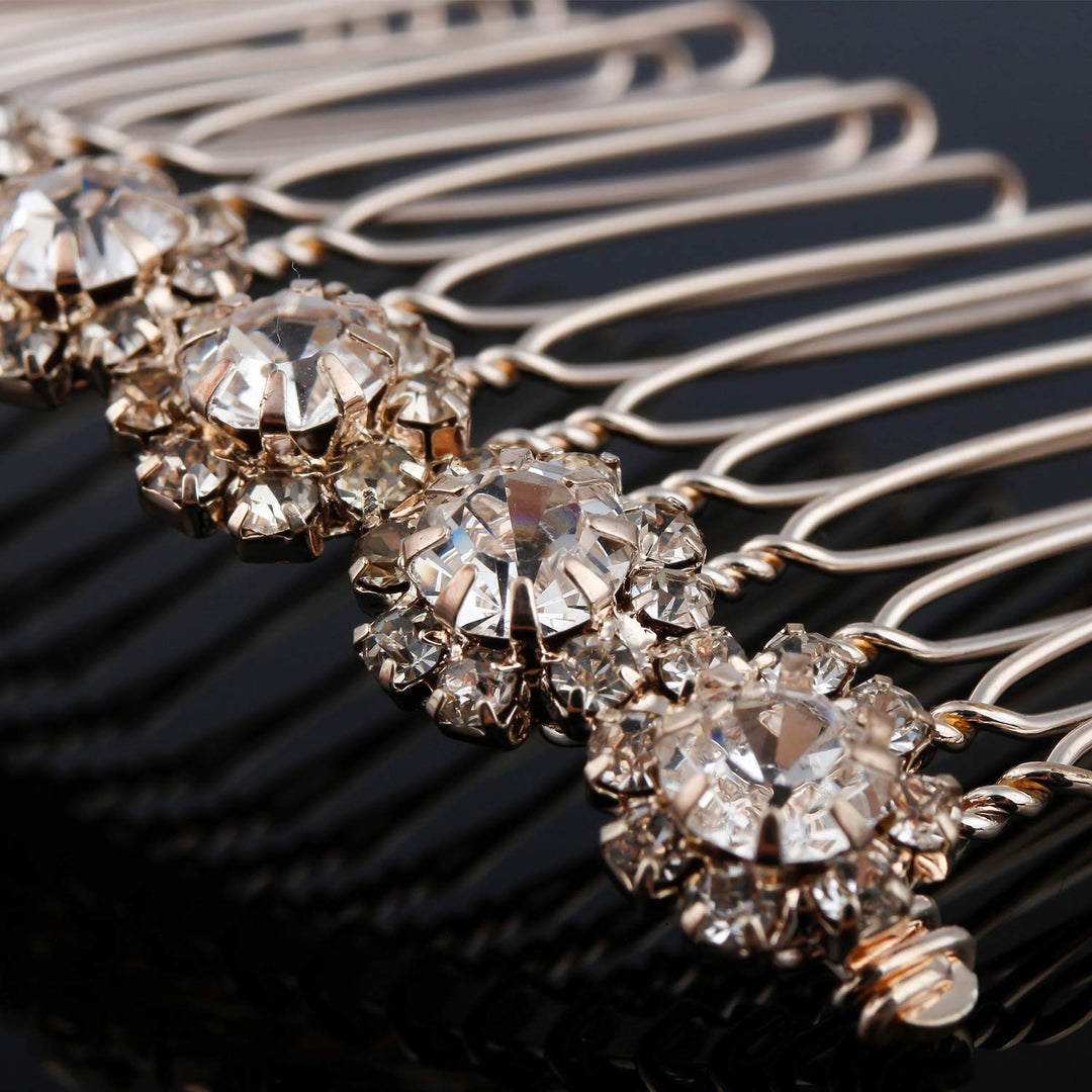4 Pack High-grade Alloy Diamond Rhinestone Flower Hair Side Combs Wedding Bridal Jewelry Hair Clips for Women