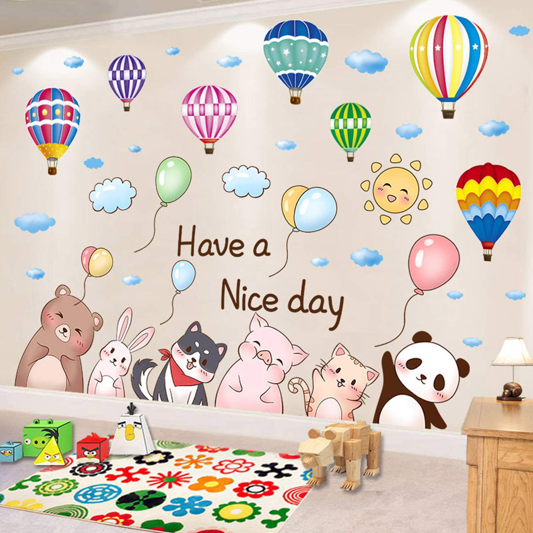 Animal Wall Sticker Cartoon Baby Children DIY Art Decal Self-Adhesive Wallpaper Mural Decorate for Living Room TV Sofa Background Bedroom Kids Room Nursery