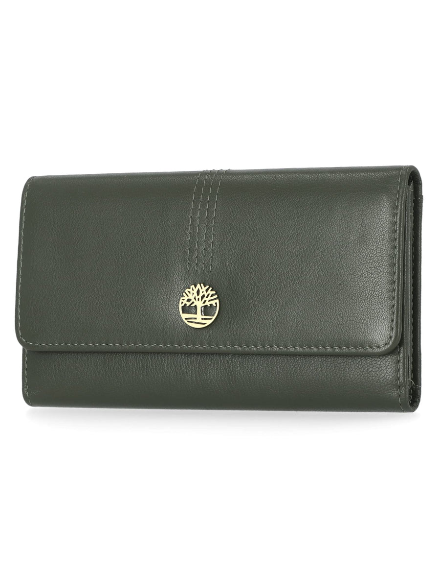 Leather RFID Flap Wallet Clutch Organizer, Grape Leaf