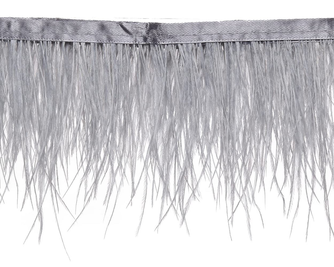 Ostrich Feathers Sewing Fringe Trim Ribbon for Crafts Clothes Accessories Latin Wedding Dress DIY 2-5 Yards 3-4inch Width (2 Yards, Gray)