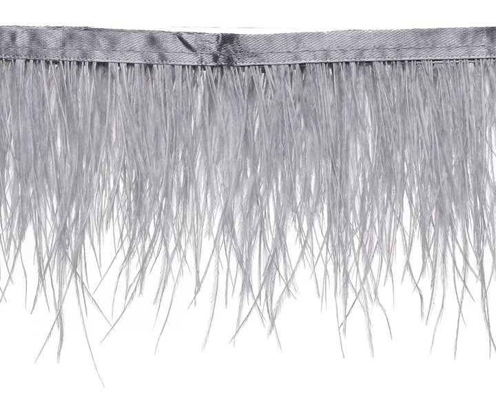 Ostrich Feathers Sewing Fringe Trim Ribbon for Crafts Clothes Accessories Latin Wedding Dress DIY 2-5 Yards 3-4inch Width (2 Yards, Gray)