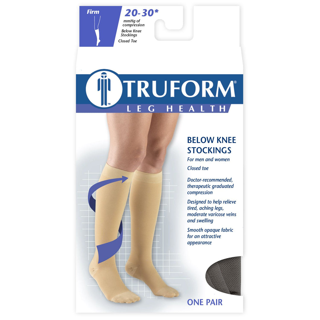 Black, Medium : Truform Closed Toe, Knee High 20-30 mmHg Compression Stockings, Black, Medium