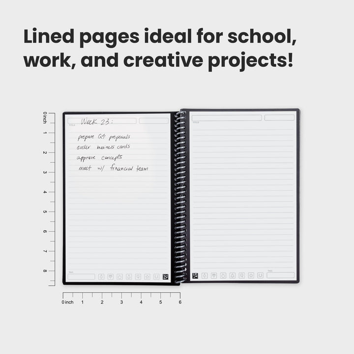 Core Reusable Spiral Notebook, Executive Size 6x8.8, Black - Lined Pages, App-Connected, Erasable, Durable Cover, Ideal for School, Work, and Creative Projects