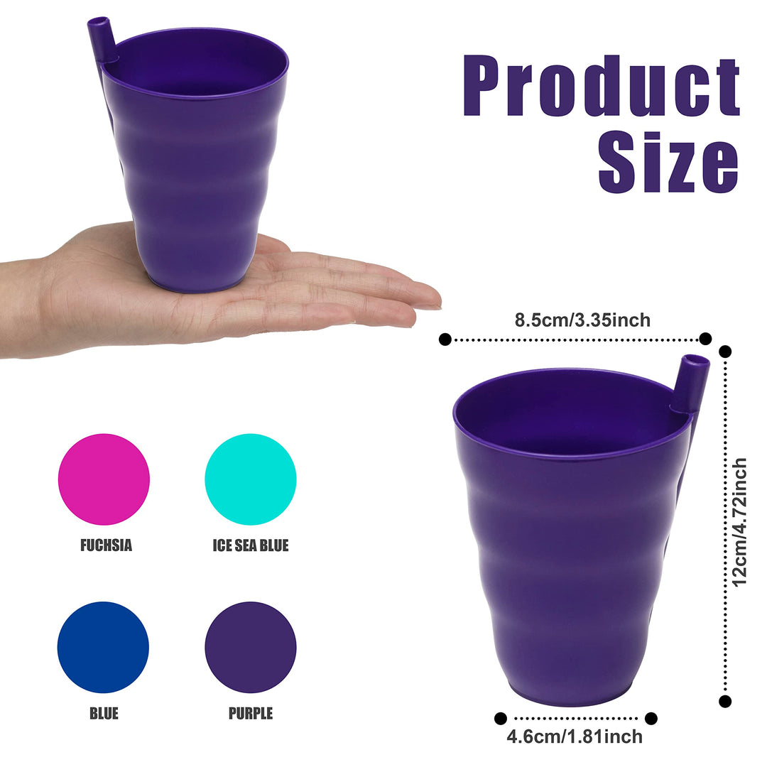 Kids Cups with Built In Straw - Set of 8 Toddler Drinking Cups with Straws 10 Ounce - Children Sippy Cup Dishwasher Safe BPA Free Kid and Toddler Tumbler Cups