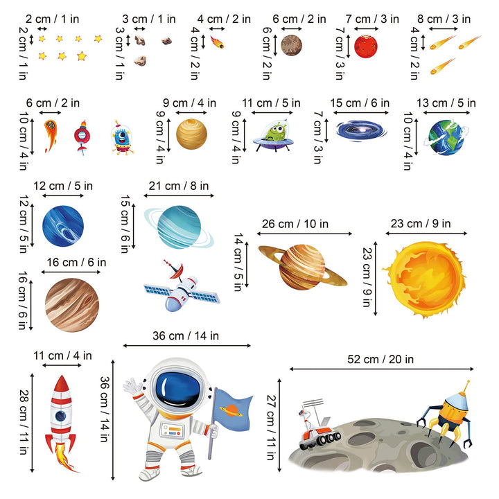 Outer Space Astronaut Wall Stickers Planets Rocket Peel and Stick Wall Art Decals for Baby Nursery Kids Bedroom Playroom